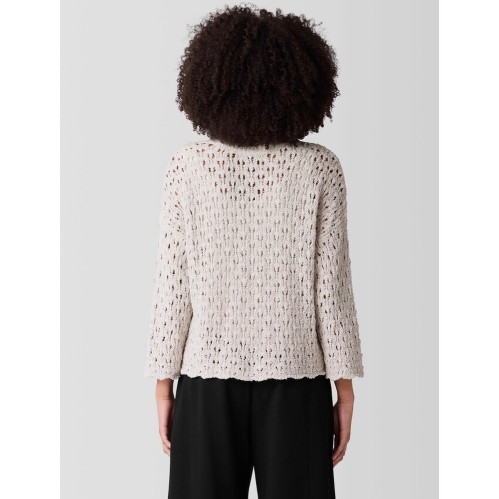 Eileen Fisher M Tan Organic Cotton Fluff Bracelet Sleeve Top Cashmere Knit NWT - Picture 3 of 16